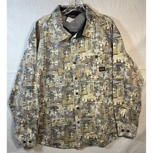 Walls Oilfield Camo Mens Sz XL Workshirt Outdoors Rugged Oilfield Scenes Print